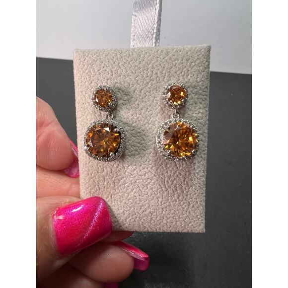 Charles Winston for Bella Luce champagne CZ halo sterling post earrings - Picture 3 of 11